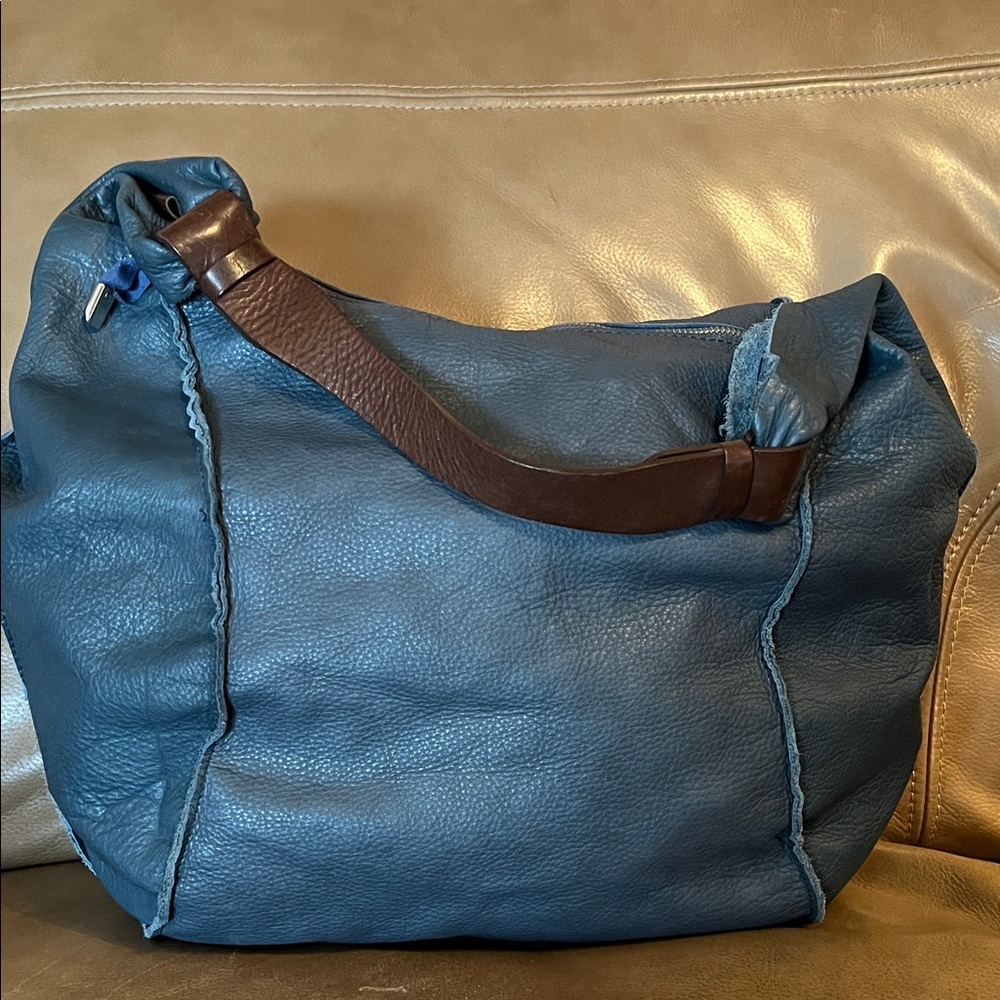 HOLD for Vandy - Sundance Blue Leather Hobo Bag with Brown Strap